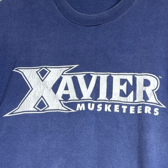 Xavier Musketeers Short Sleeve T-Shirt Men XL Blue College Single Stitc Made USA - Picture 3 of 13